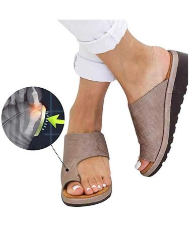 Sandals for women comfortable platform sandals orthopedic shoes PU leather flat sole large toe foot correction sandals orthopedic bunion corrector slides for family and friends 06.40 7 42 EU