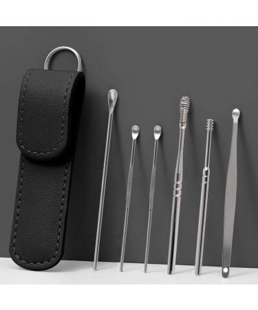 Earwax Removal Kit 6Pcs Ear Cleaning Kit Ear Curette Ear Wax Remover Tool Spring Earwax Cleaner Tool Set with Storage Box (Black)