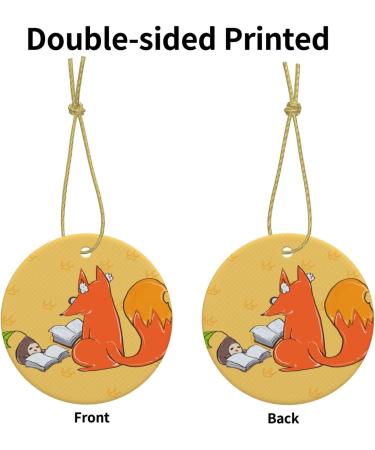 YYHHAOFA Sunflower Seeds and Foxes Prints Christmas Ceramic Round Pendant Decoration - Festive Hanging Ornament for Stores and Homes -2.9 in - Buy Online on GoSupps.com