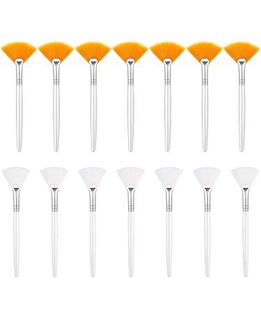 14 Pieces Fan Brushes Facial Applicator Brush Soft Fan Brushes Acid Applicator Brush Cosmetic Makeup Applicator Tools for Mud Cream (5.82 Inches, Yellow, White) 14 Count (Pack of 1) White,Brown