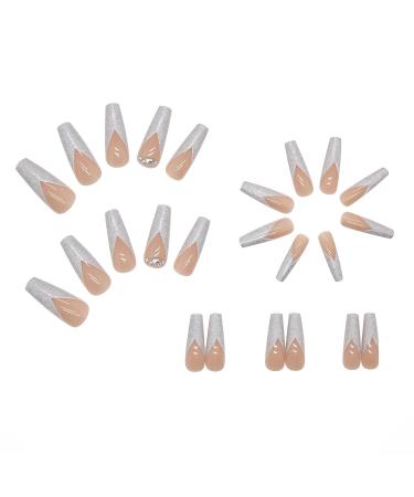 MISUD French Press on Coffin Fake Nails | Long Ballerina False Nails 24Pcs | Matte Rhinestone Acrylic Nails for Women and Girls - Buy Online on GoSupps.com