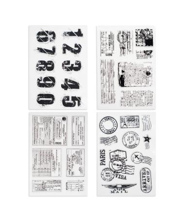 Modixun 4 Themes 34Pcs Clear Stamps, Retro Rubber Clear Stamp, Transparent Silicone Clear Stamps Seal for DIY Scrapbooking Card Making Decoration, Style A