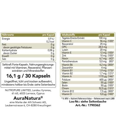 Auranatura Sehkraft Forte - Eye Complex with Vitamin A Lutein & Zeaxanthin - 30 Capsules | Boost Eye Health & Vision Support - Buy Online on GoSupps.com