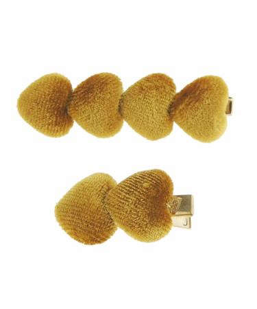 Womens Girls Set of 2 Velvet Puffy Hearts School Birthday Party Hair Accessories Styling Clip Barrette Slide Hairpin Sectioning Grips Concorde Beak Duckbill Clamp Alligator Crocodile (Gold)