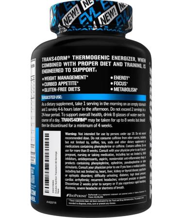 EVL Thermogenic Fat Burner Pills - Appetite Suppressant for Weight Loss - Trans4orm Green Tea Metabolism Booster - 160 Count - Buy Online on GoSupps.com