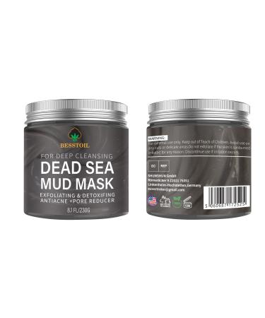 Besstoil Dead Sea Mud Mask for Face and Body Natural & Vegan Cruelty-Free Cosmetic - Mineral-Rich Hydrates Detoxifies & Deeply Cleanses Skin for Men & Women 230g