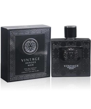 Long Lasting Vintage Heros Noir (Inspired By Eros Black) 3.4 OZ/100 ML Top Notes of Green Apple and Lemon Middle Notes of Tonka Bean Base Notes of Geranium- Natural Spray