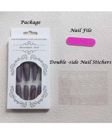 Bufenia Matt Pure Colorful Long Ballerina Press-On Nails - Purple Coffin Full Cover (24 Pieces) for Women & Girls - International Shipping Available - Buy Online on GoSupps.com