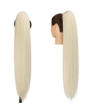 60 cm Ash Blonde Ponytail Extensions - Smooth Synthetic Drawstring Braid Hairpiece for Women - Long Straight Hair with Cord Strain - Buy Online on GoSupps.com