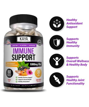 Kaya Naturals Elderberry Immune Support Capsules - 60 Count | Zinc, Vitamin C, Probiotics & Turmeric for Adults | Sambucus Elderberry Vitamins for Immune System Booster - Buy Online on GoSupps.com