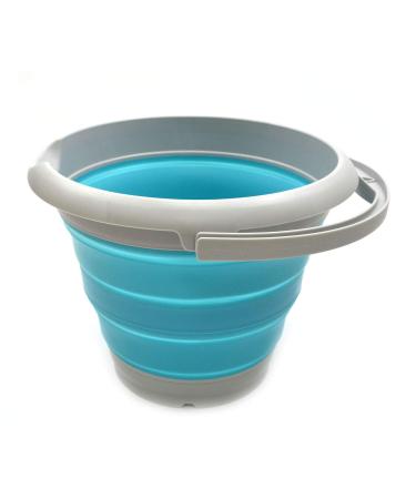 SAMMART 5L / 1.32 Gallon Collapsible Plastic Bucket - Foldable Round Tub - Portable Fishing Water Pail - Space Saving Outdoor Waterpot (5L Round, Grey/Bright Blue) 5L Round Grey/Bright Blue