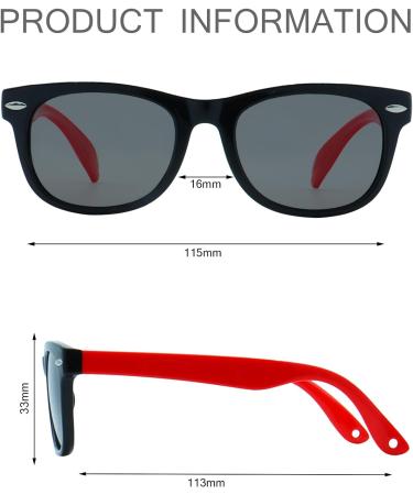 FOURCHEN Flexible Polarized Baby Sunglasses with Strap, Black Red, Age 0-3 - Buy Online on GoSupps.com