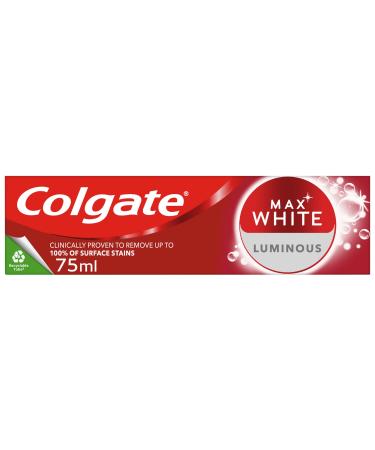 Colgate Max White Luminous Toothpaste 75ml Teeth Whitening Toothpaste with Clinically Proven Formula that Removes Up to 100% of Surface Stains Max White One Luminous 75 ml (Pack of 1)