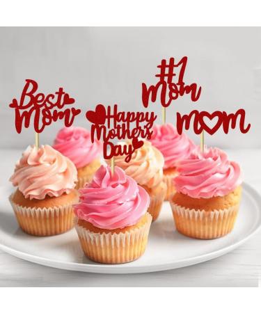 24 Pcs Mother's Day Cupcake Toppers Love Heart Glitter Happy Mother's Day Cupcake Inserts Cute Love Mum Cupcake Topper for Mother Day Birthday Party Woman's Day Decor (Red) - Buy Online on GoSupps.com