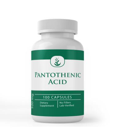 Pantothenic Acid (100 Capsules) Pure, Vitamin B5, Calcium Supplement