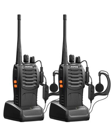 Baofeng Long Range Walkie Talkies Two Way Radios with Earpiece 2 Pack UHF Handheld Rechargeable BF-888s Interphone for Adults or Kids Hiking Biking Camping Li-ion Battery and Charger Included Black-2Pcs
