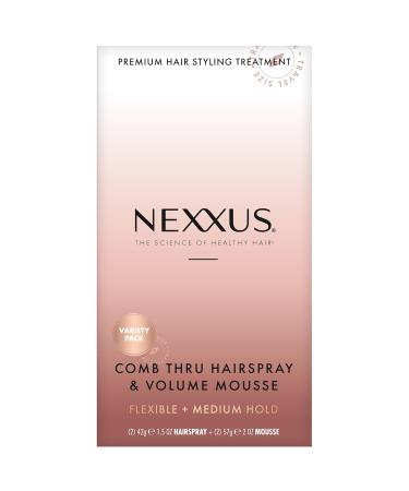 Nexxus Travel Hairspray and Mousse Bundle Comb Thru Flexible Hold Hairspray (1.5 Oz) 2-Pack + Volume Medium Hold Mousse (2 Oz) 2-Pack Anti-Humidity Frizz Control Rose Fragrance - Buy Online on GoSupps.com