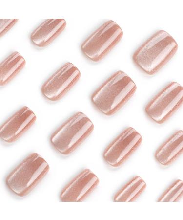 SINLOV Coffin False Nails Medium Length Nude Cat Eyes Nude Fake French Nails Press Shiny on False Nails for Women and Girls - Buy Online on GoSupps.com