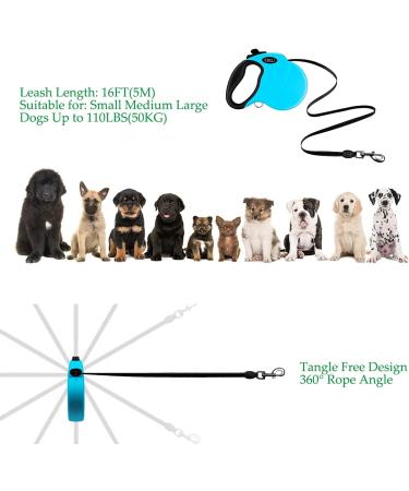 Etaccu Rollerin Retractable Dog Leash - 5m Reflective Non-Slip Handle One-Button Block For Medium & Large Dogs Up to 50kg (Blue) - International Shipping Available - Buy Online on GoSupps.com