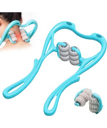 Manual Neck Massage Roller 6 Balls Neck Massager Dual Pressure Point Massager Neck the Shiatsu neck massager massages the neck deep to relieve pain (light blue)