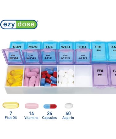 EZY DOSE Weekly Pill Organizer & Planner - Contoured Bottom for Easy Pill Removal, Large Blue/Purple AM/PM - 1 Count - Buy Online on GoSupps.com