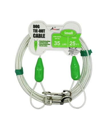 Petest Reflective Tie-Out Cable for Dogs Up to 35/60/90/125/250 Pounds, 15ft 25ft 30ft Length Available 35lbs25ft Green & Silver
