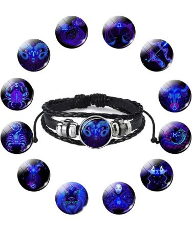 TURSHI Signs Spirit Bracelet 12 Constellation Handmade Bead Woven Multilayer Leather Bracelet Handmade Multilayer Adjustable 12 Constellation Bracelets Glow In The Dark Bracelet for Women Men Currency: