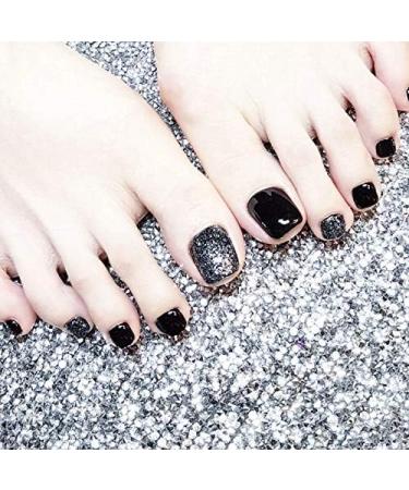 24pcs Short Glitter False Toenails with Glue Design Acrylic Short Fake Feet Nails for Women Press On Toenails for Women Glue On Toe Nails for Women - Buy Online on GoSupps.com