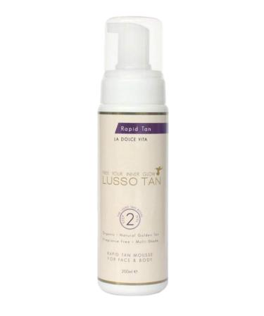 Lusso Rapid Self Tan Mousse for Face and Body Organic Vegan and Cruelty-Free False Tanning Body Mousse. Instant-drying. Streak-free Flawless Finish Fake Tan. Rapid Tanning Mousse