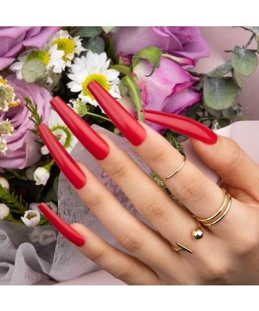 BettyCora Extra Long XXXL Coffin Press On Nails Kit - Rose Red | Fake Nails with Glue & Adhesive Tabs | Acrylic False Nail Tips Set - 12 Sizes - Buy Online on GoSupps.com