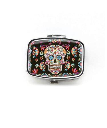 Sugar Skull Pill Box Day of The Dead Medicine Case Skull Travel Pill Box Case