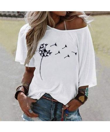 Ppanguding Women's Summer Off Shoulder T-Shirt - Rainbow Sunshine Graphic Blouse | Stylish Low Tops in L White-D - Buy Online on GoSupps.com