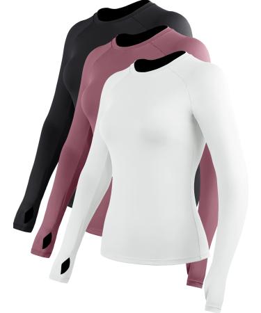 CADMUS Quick-Drying Running Long Sleeve Shirt for Women Workout Shirts 09:black Pink White Pack of 3 Medium