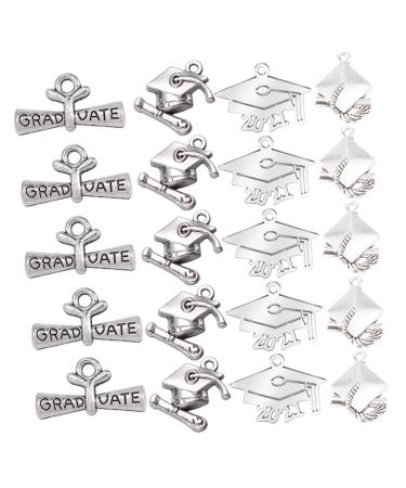 COHEALI 48pcs Theme Pendants Graduation Keychain Souvenir Key Props Novel DIY Pendant Bachelor Chain Sliver 2.4X1.6cm
