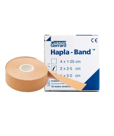 HAPLA-BAND 2.5cm x 10m (2 ROLLS) Flesh coloured thin hypoallergenic bandage has elastic warp threads which allow the bandage to stretch 2 Count (Pack of 1)