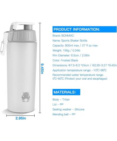 BONMIXC Tritan Protein Shaker Bottle 28oz - BPA/BPS/BPF Free Sports Cup with Mixer - Frosted White - Buy Online on GoSupps.com