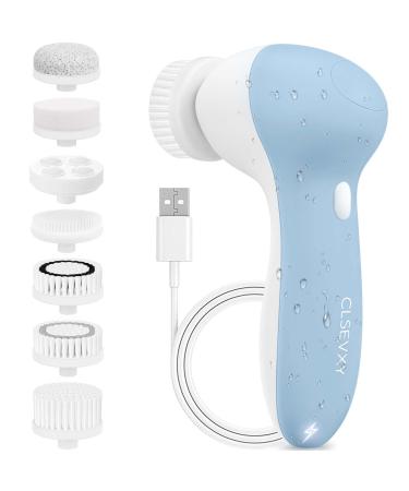Facial Cleansing Brush Rechargeable, CLSEVXY Waterproof Face Scrubber with 7 Brush Heads for Deep Cleansing, Gentle Exfoliating, Removing Blackhead, Massaging Blue - Buy Online on GoSupps.com