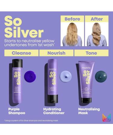 Matrix Total Results So Silver Purple Shampoo 10.1oz - Neutralizes Yellow Tones, Tones Blonde & Silver Hair - Color Depositing Shampoo for Color Treated Hair - Buy Online on GoSupps.com