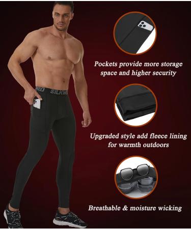 SILKWORLD Men's Compression Pants 3 Pack with Pockets - Cool Dry Gym Leggings Running Tights - C2 Fleece Lined - Black, Grey, Navy Blue - Medium - Buy Online on GoSupps.com