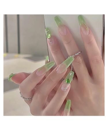 Green Long Nails Set Wearable False Nails