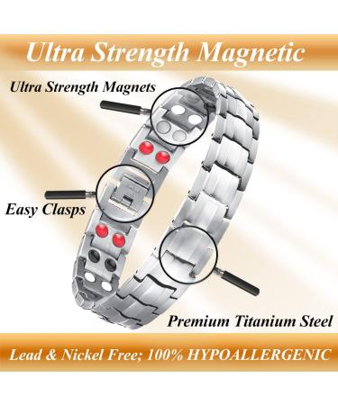 Vicmag Men Titanium Steel Magnetic Bracelet - Double Row 3500 Gauss Wristband with Adjustment Tool - Silver 4 Elements - Jewelry Gift Box - Buy Online on GoSupps.com