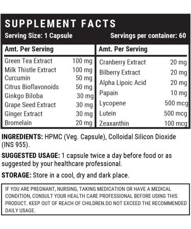 INLIFE Super Antioxidant Supplement - Milk Thistle Curcumin Ginkgo Biloba & Cranberry | 60 Vegan Capsules - Shop Now for International Shipping - Buy Online on GoSupps.com