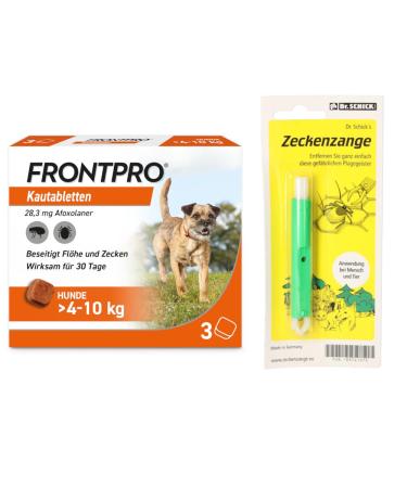 FRONTPRO chewable tablets for dogs 4-10 kg 3-month pack to protect against ticks and fleas with tick tweezers: Protects for up to 3 months