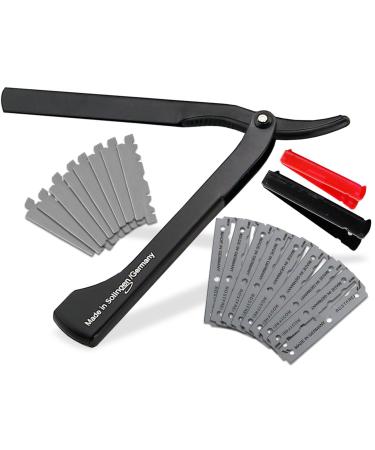 Solingen razor shaving set for men with interchangeable blades Made in Germany beard care knife with small/large razor blade beard knife barber wet razor for the perfect wet shave (black) - Buy Online on GoSupps.com