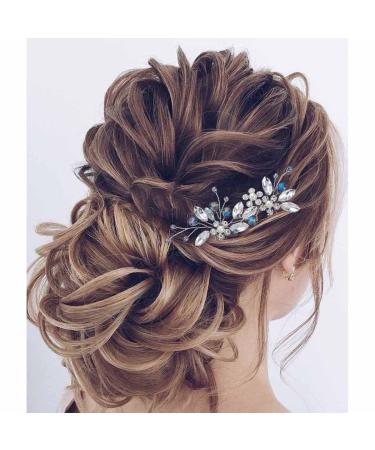 Belasa Bride Flower Wedding Hair Pins Crystal Headpiece Pearl Silver Hair Accessories for Women and Girls