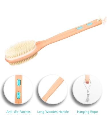 Long Wooden Handle Back Brush - Dual Bristles Body Shower Brush for Exfoliation & Skin Peeling | Wet/Dry Use - Buy Online on GoSupps.com