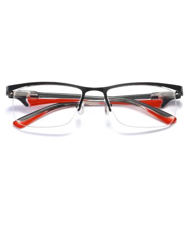Lanomi reading glasses blue light filter glasses visual aid square computer glasses Half frame metal anti-blue light reading aid for women and men red 2.0 dioptries