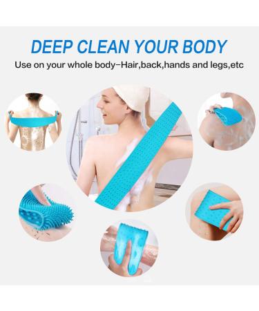 Silicone Bath Body Brush Back Scrubber - Exfoliating Double Side Bath Belt for Men Women - Blue - Buy Online on GoSupps.com