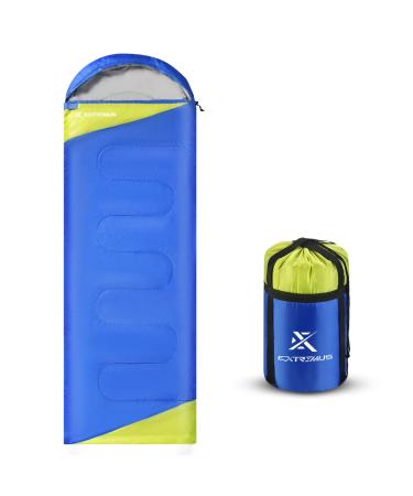 Extremus Rectangular Camping Sleeping Bag 3-Season Comfort Single/Double Backpacking Sleeping Bags for Adults Lightweight water repellency Camping Gear Stuff Sack With Compression Straps Included A: Single-Royal Blue/Chartreuse