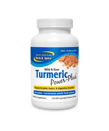 NORTH AMERICAN HERB & SPICE Turmeric Power-Plus - 120 Count - Curcumin & Turmerones Whole Food Extract - Joint Heart & Digestive Health Support - Antioxidant - Non-GMO - 60 Servings 120 Count (Pack of 1)